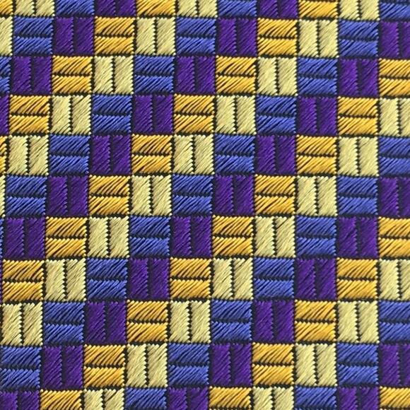 SAZZARA BLUE, PURPLE, GOLD, YELLOW WOVEN SILK NECKTIE - Picture 2 of 10